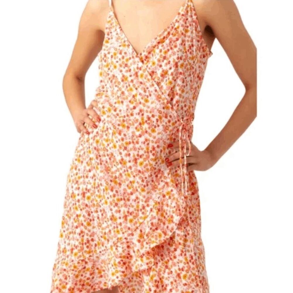 Vero Moda Henna Short Singlet Wrap Dress Orange Pink Floral Print Size XS